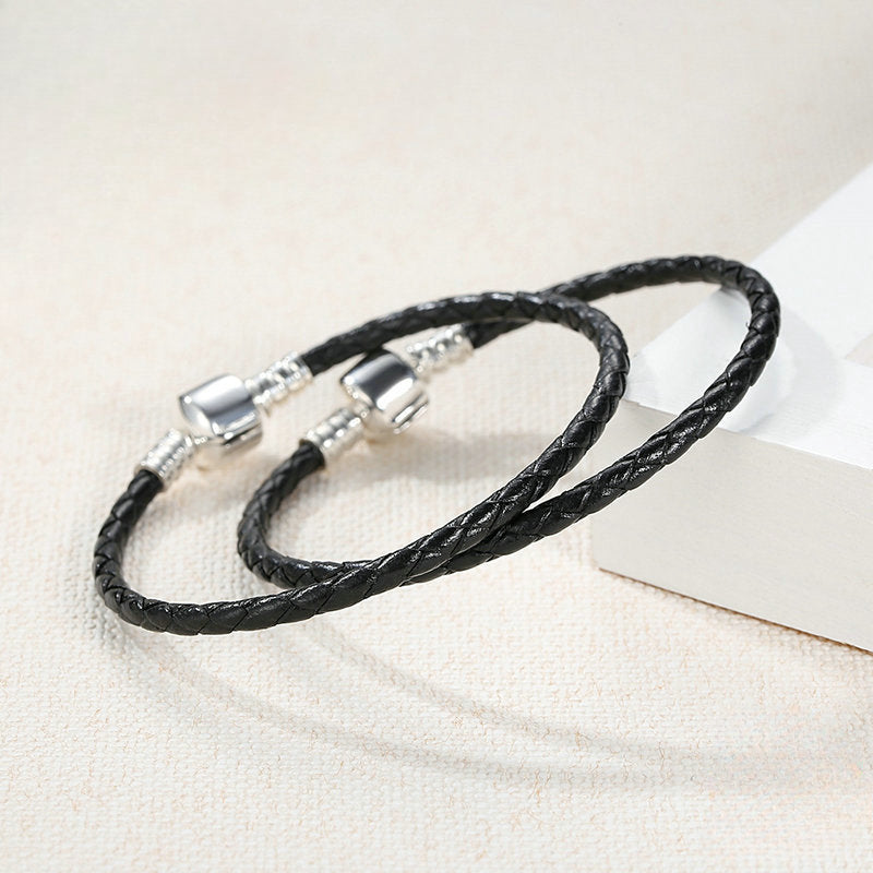 S925 sterling silver genuine leather braided bracelet diy accessories bracelet DA1200