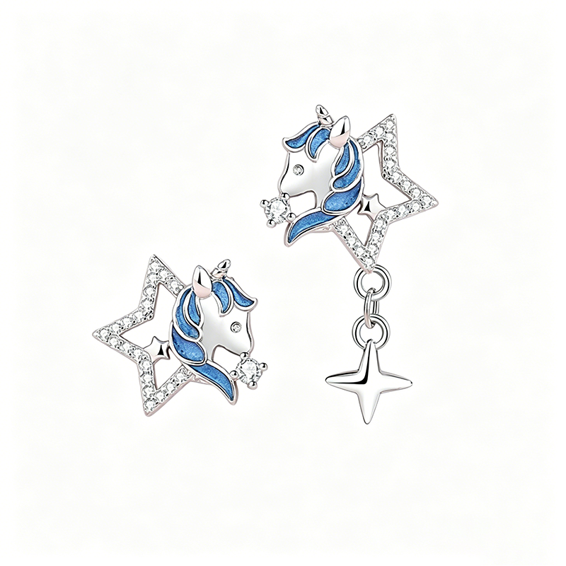 Star Zircon Unicorn Silver Earrings DS4871