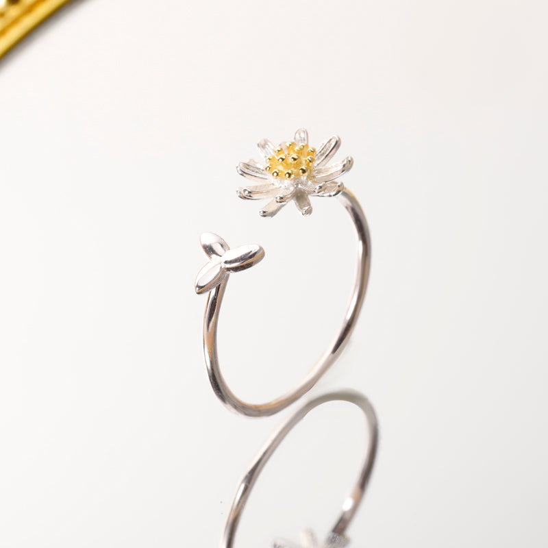 TrustDavis 925 Sterling Silver Women's Fashion Open Daisy Ring Sunflower Adjustable Ring for Women Grils Gift Jewelry DS4470