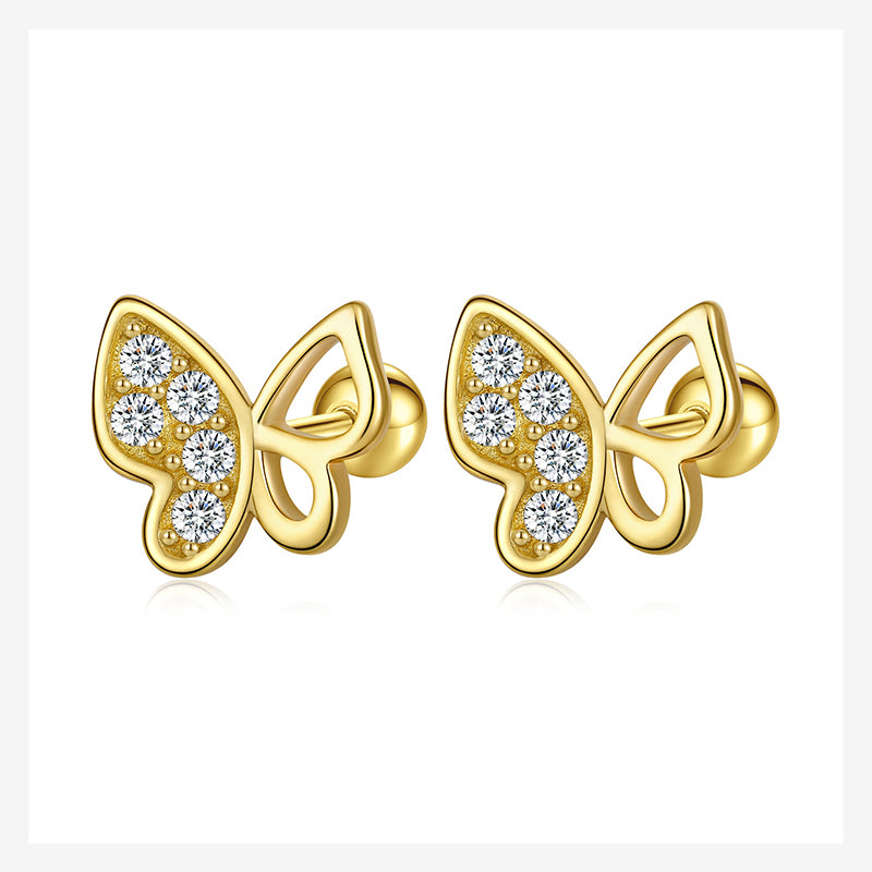 Fashion Sweet Insect Butterfly CZ Screw Stud Earrings DA2519