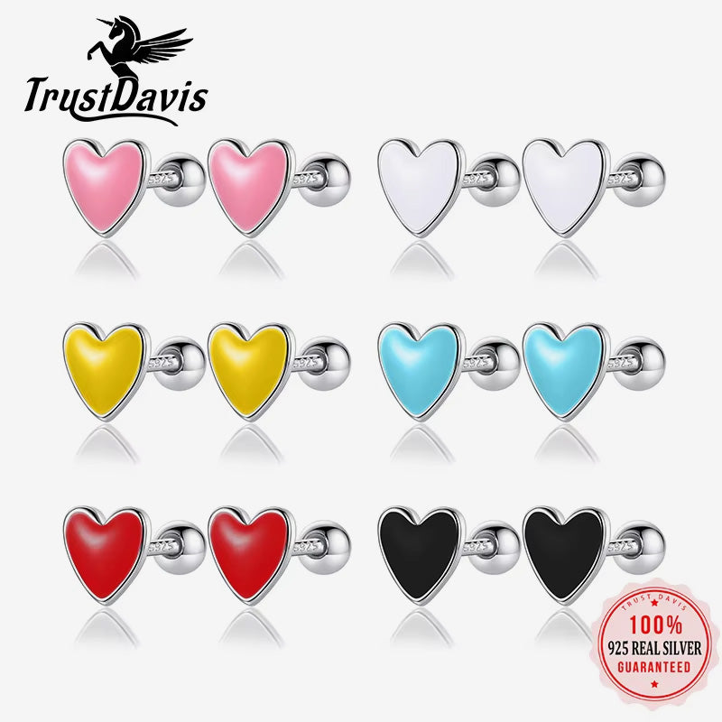 Fashion Sweet Glaze Heart Screw Stud Earrings DA3011