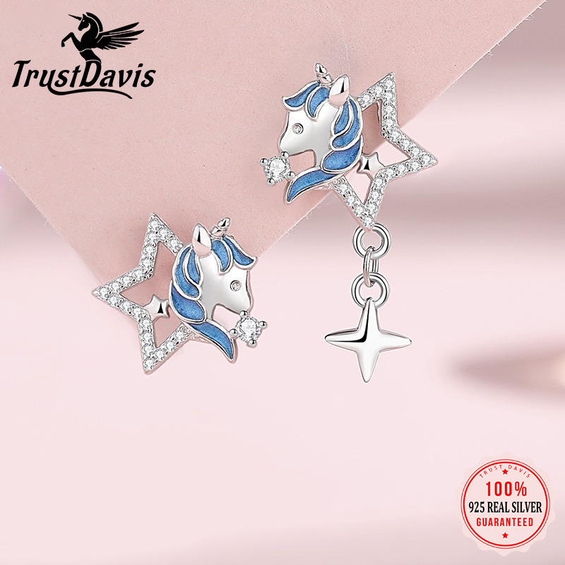 Star Zircon Unicorn Silver Earrings DS4871