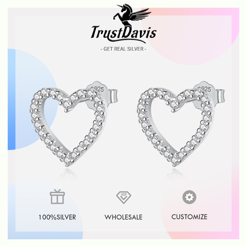 Dazzling Love Heart CZ Stud Earrings F180