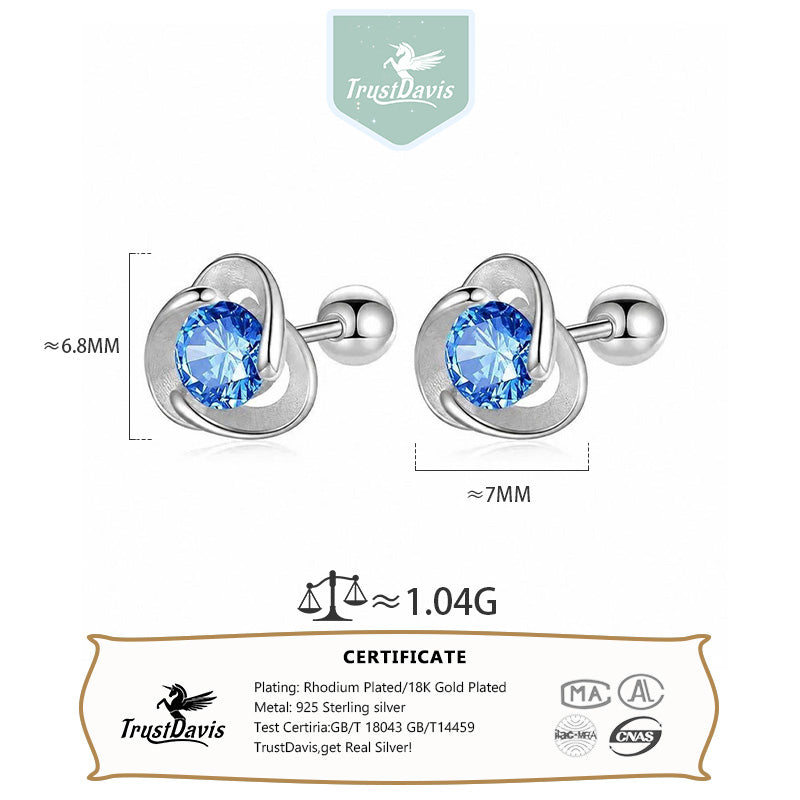Kids Earrings Triangle Blue CZ Screw Stud Earrings DF2011