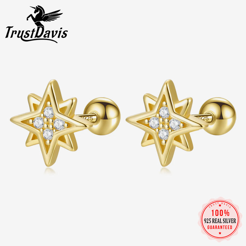 Sweet Star White Zircon Screw Stud Earrings DG0056