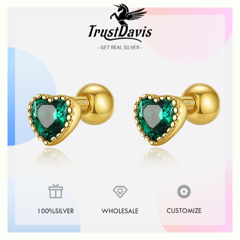 Romantic Heart Colour CZ Screw Stud Earrings DA2501