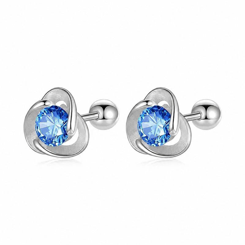 Kids Earrings Triangle Blue CZ Screw Stud Earrings DF2011