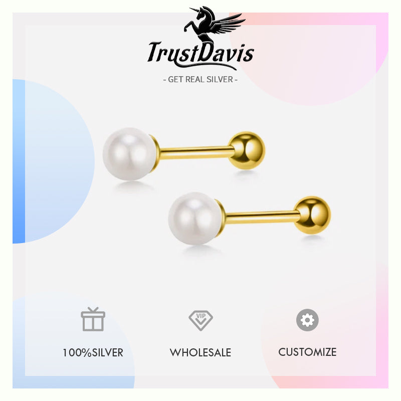 Charm Min Pearl Beads Screw Stud Earrings DA1621