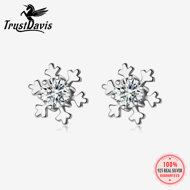 Winter Snowflake CZ Stud Earrings Gift DS3365