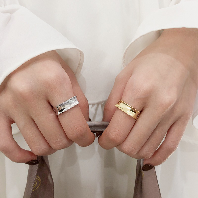 TrustDavis Real 925 Sterling Silver Fashionable Simple Wide-faced Square Open Ring for Women Girls Fine Jewelry Gift DS4775