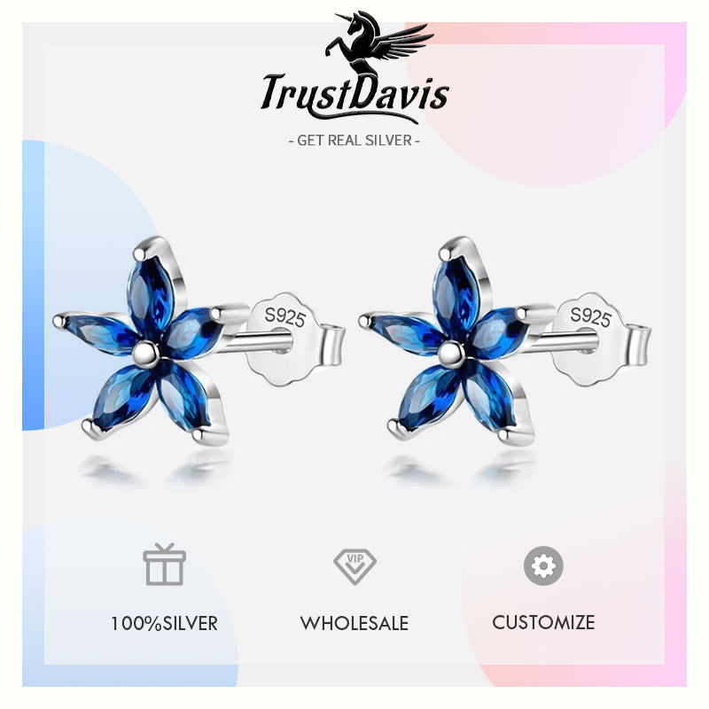 Blue Green Purple CZ Flower Stud Earrings  DS1255