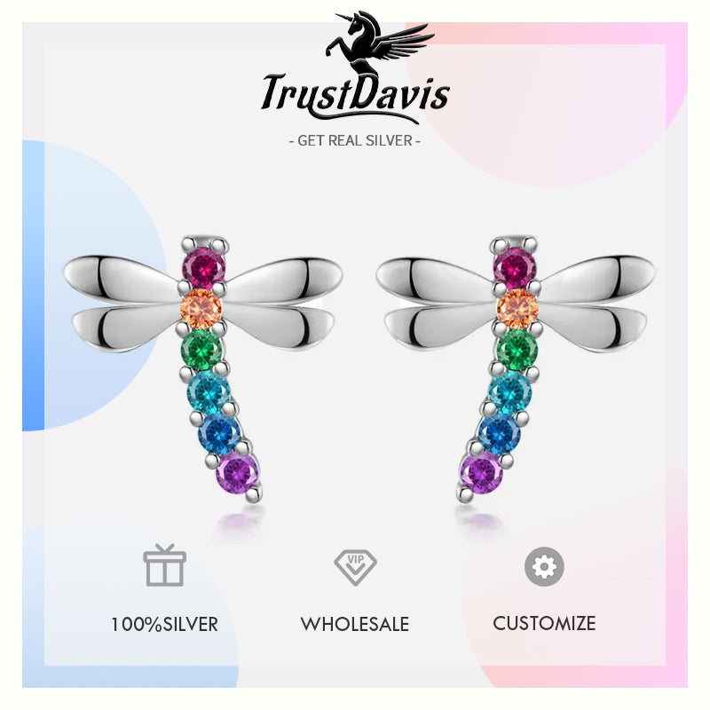 Cute Insect Dragonfly CZ Screw Stud Earrings DF268