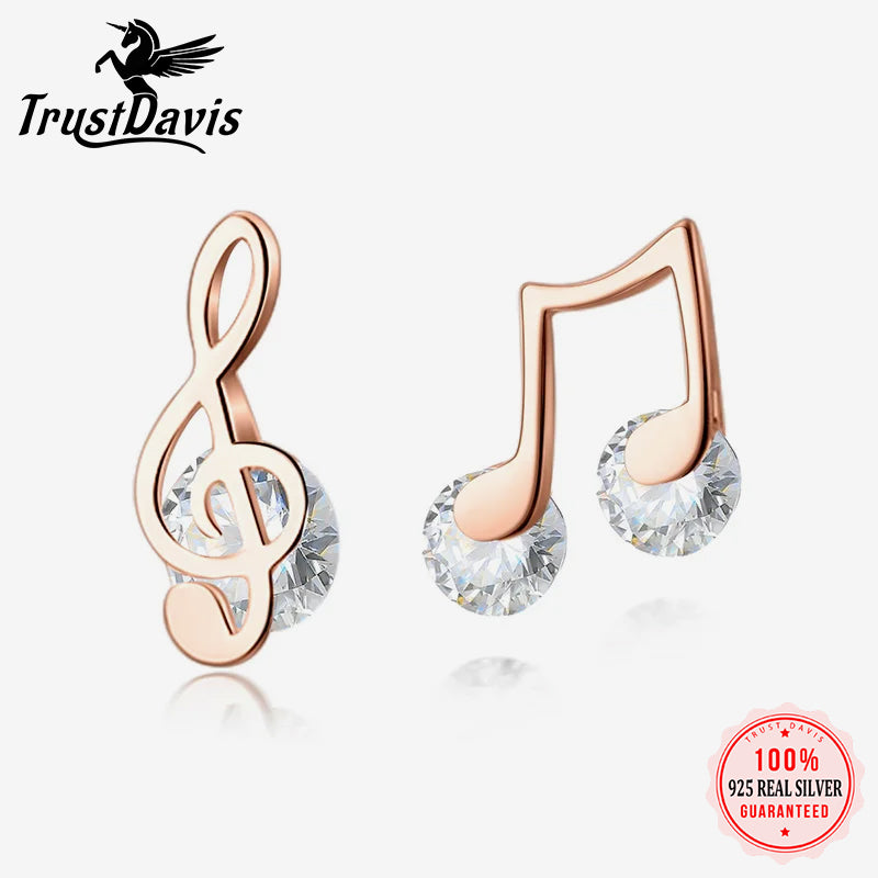 Sweet Asymmetric Music Notes CZ Stud Earrings DA1256