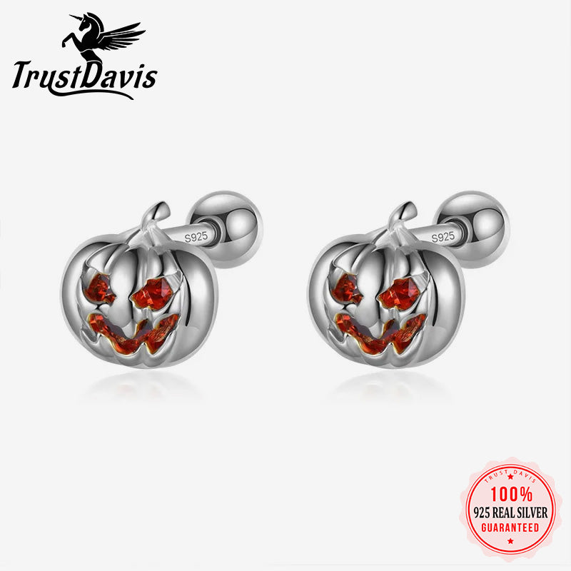 Kids Halloween Pumpkin CZ Screw Stud Earrings DF2009